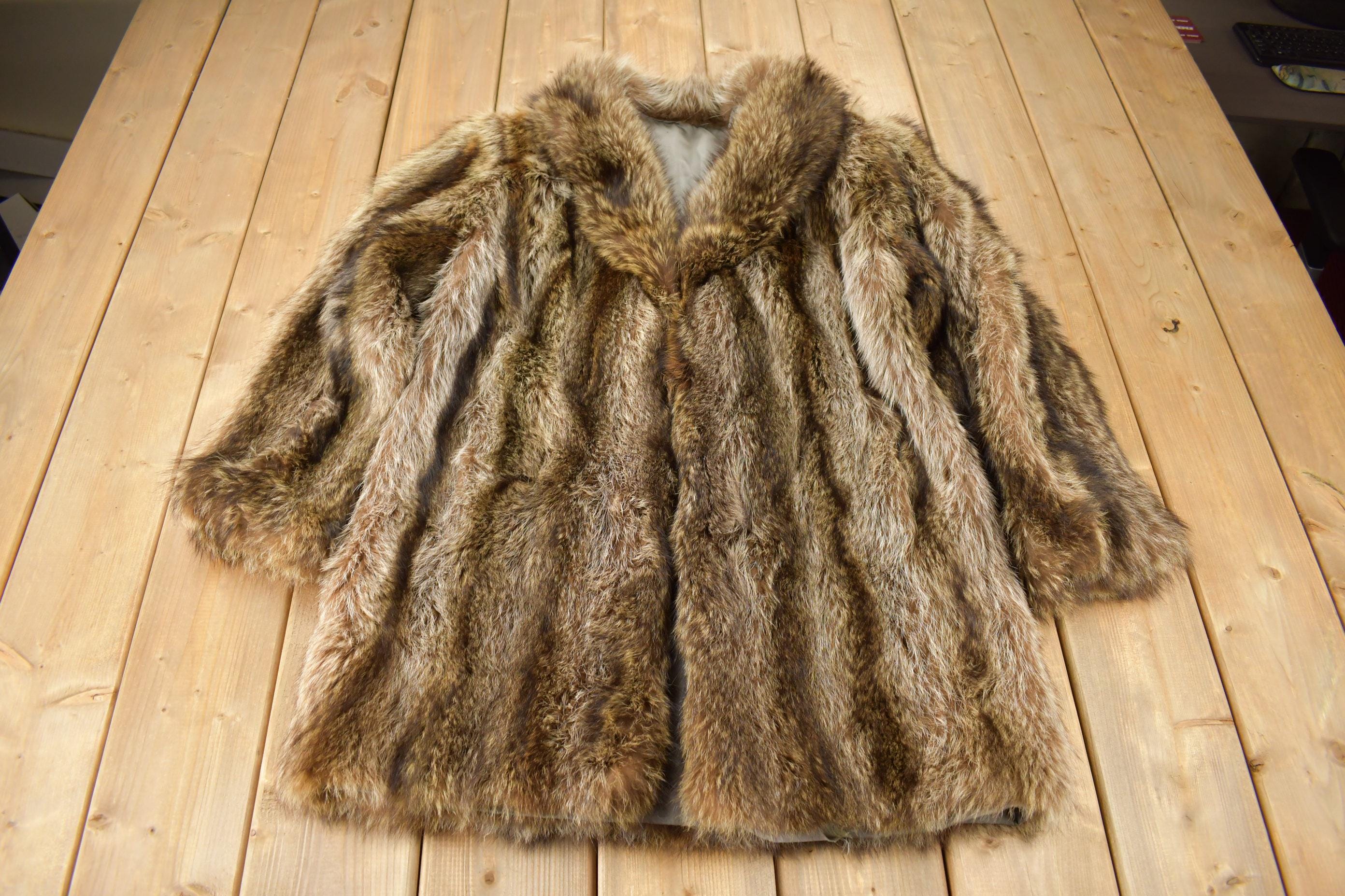 Vintage 1970s Brown Racoon Fur Coat