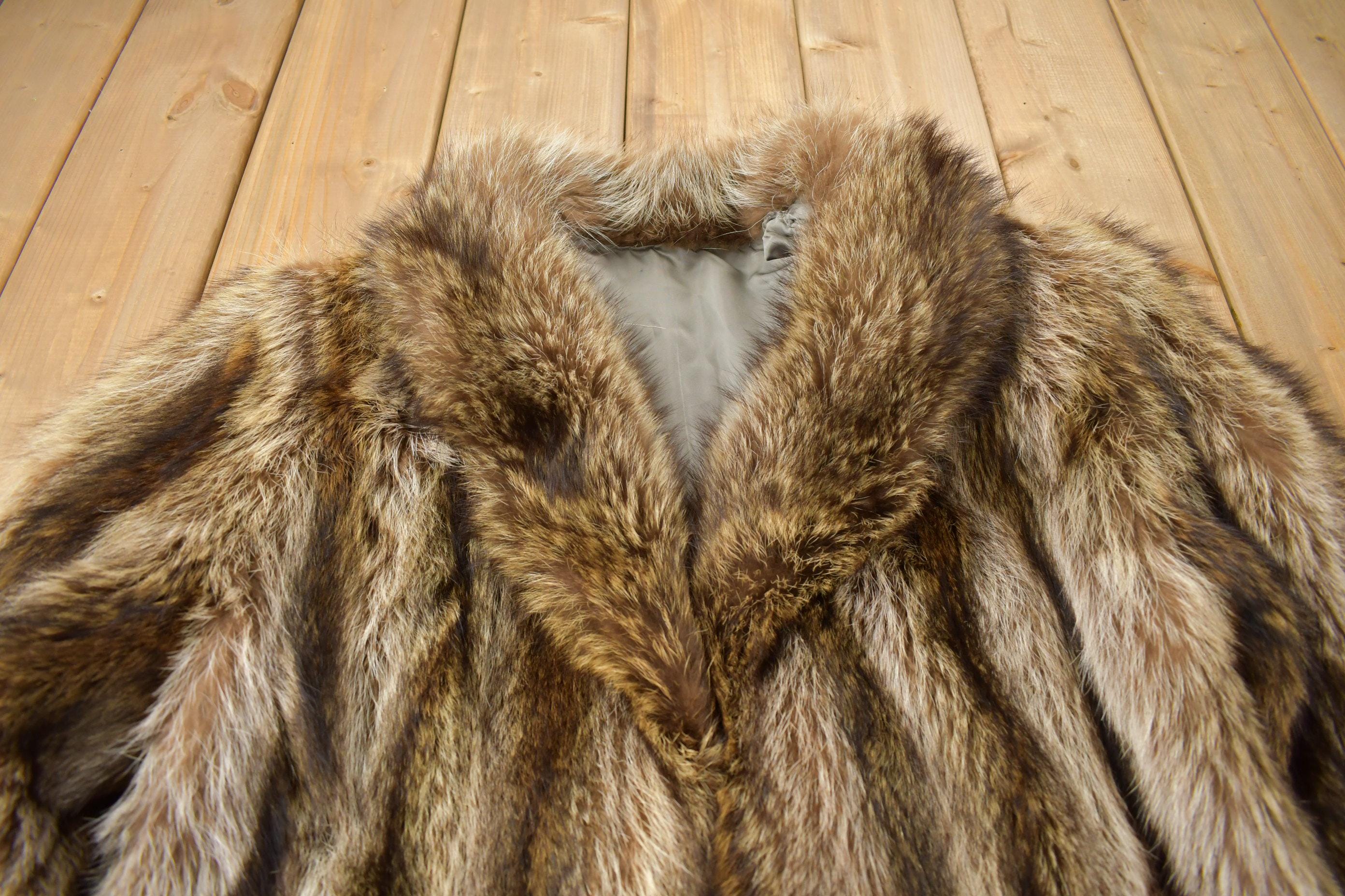 Vintage 1970s Brown Racoon Fur Coat