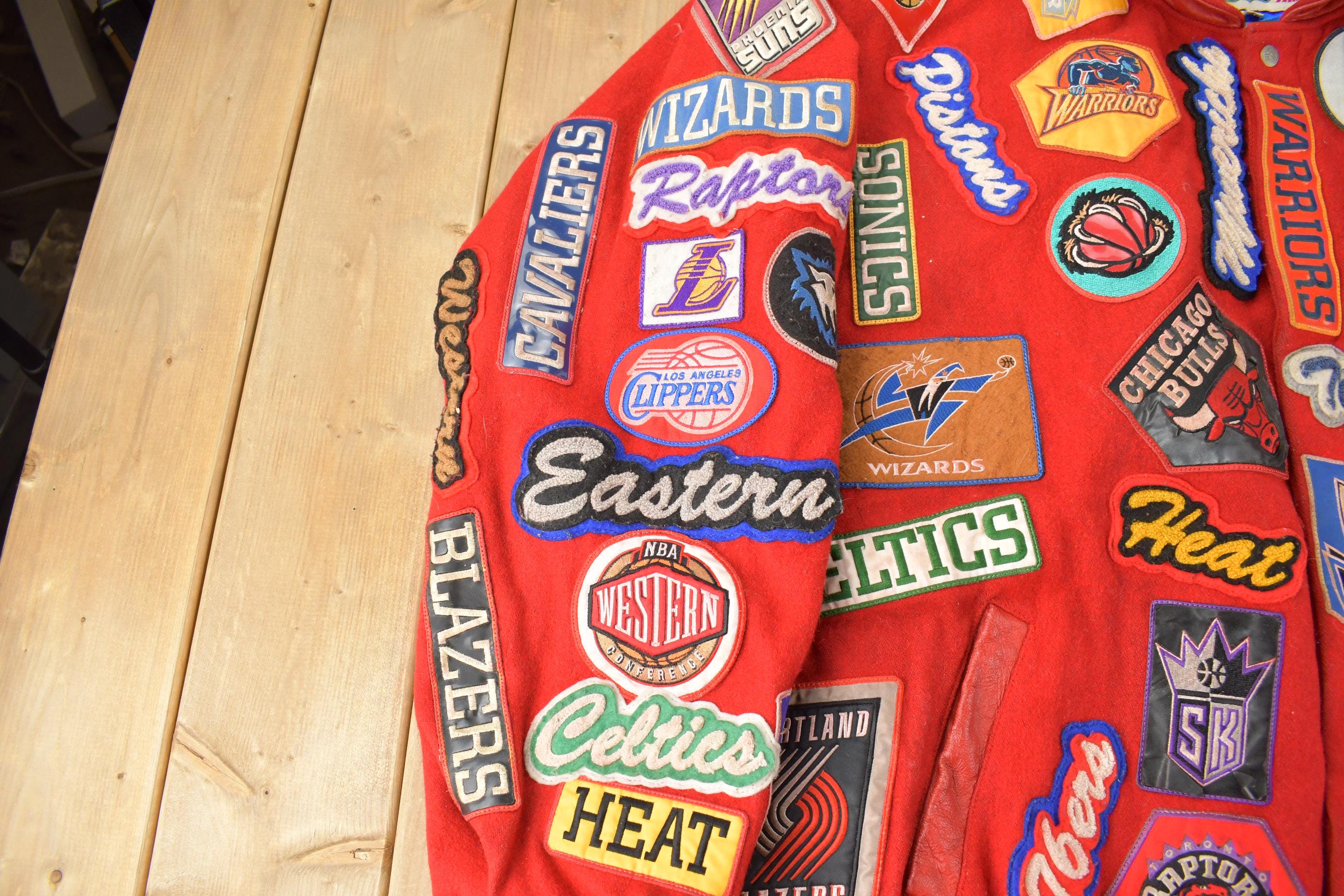 Vintage 1990s Jeff Hamilton NBA Basketball Team Logo Patchwork Wool Jacket
