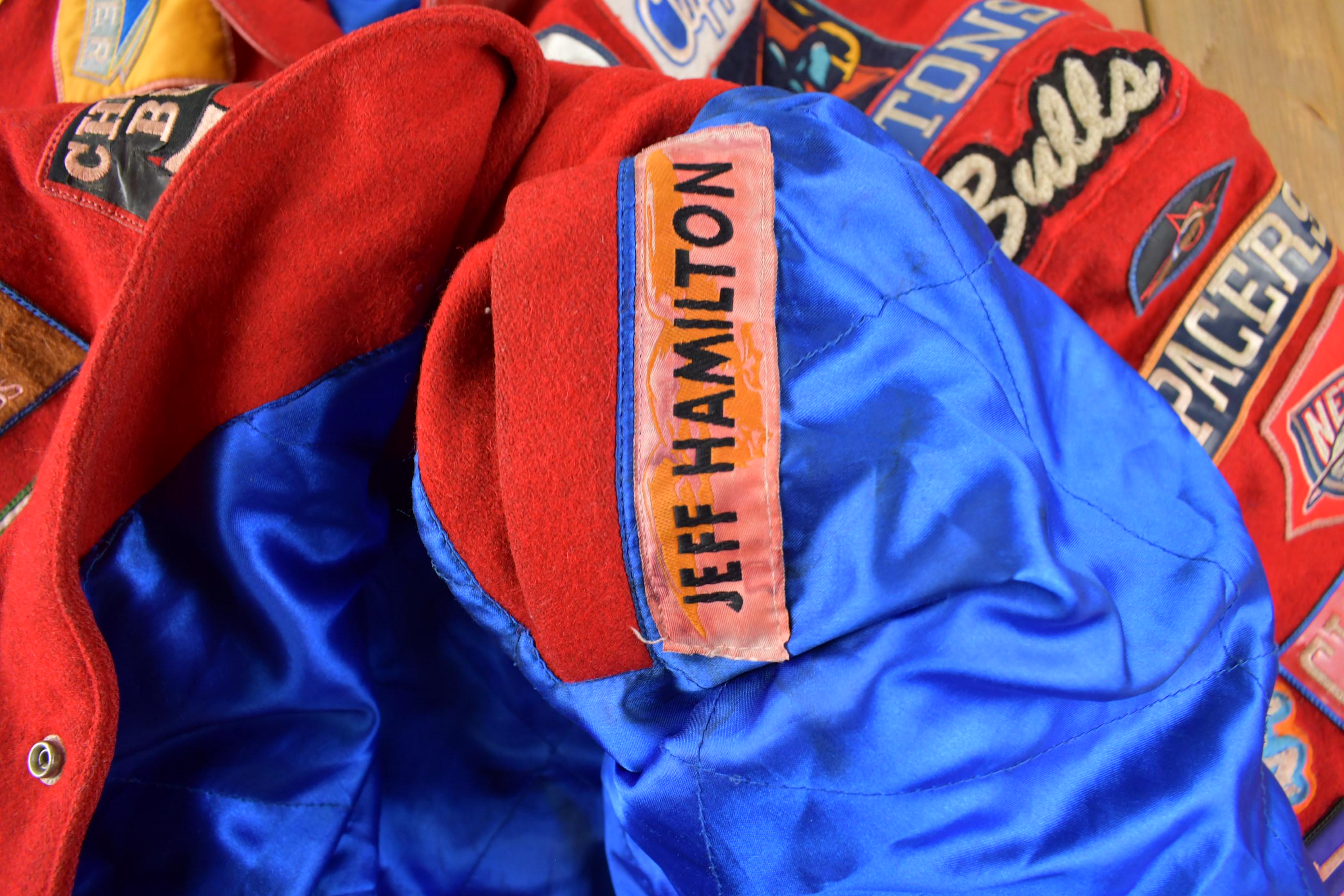 Vintage 1990s Jeff Hamilton NBA Basketball Team Logo Patchwork Wool Jacket