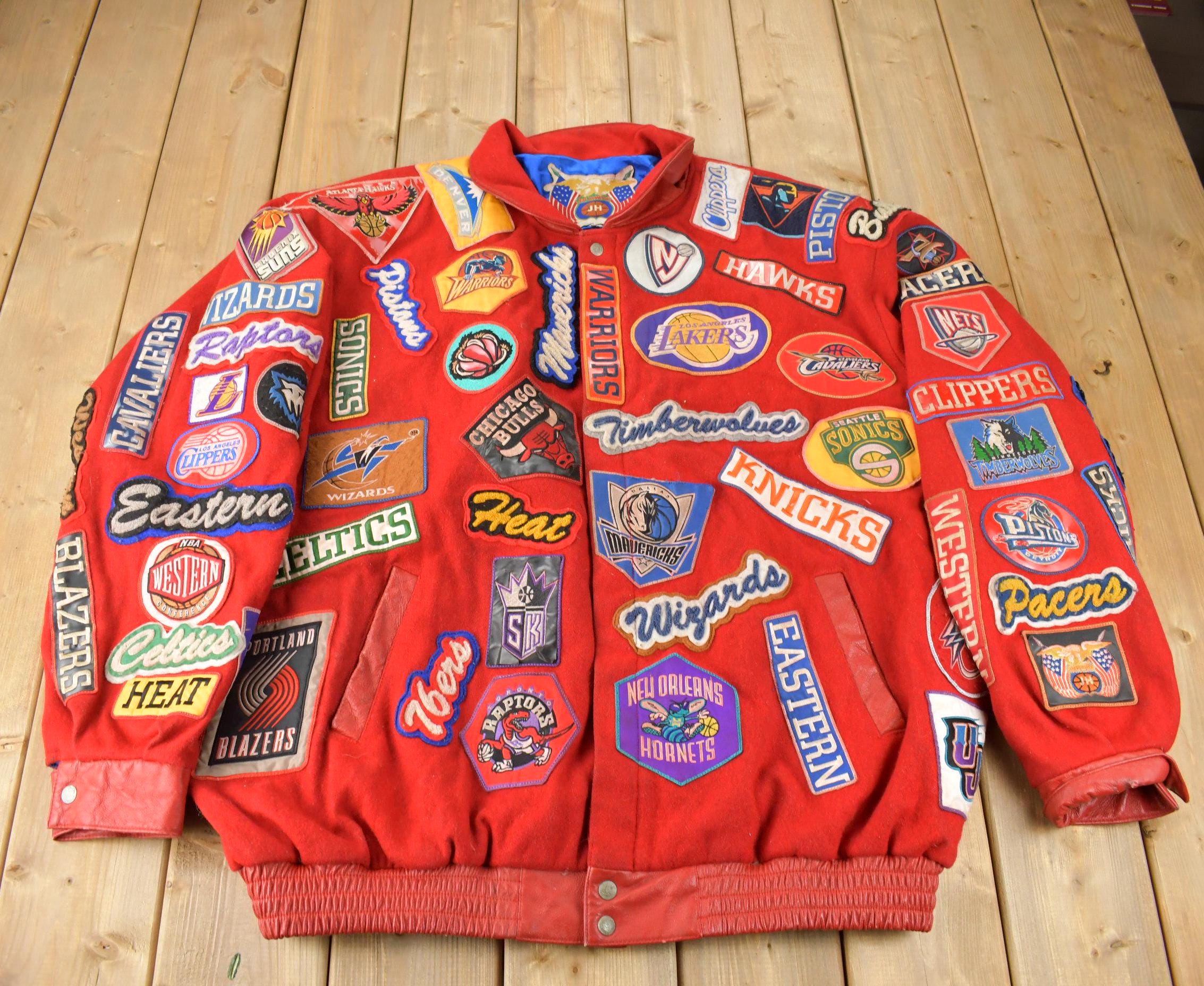 Vintage 1990s Jeff Hamilton NBA Basketball Team Logo Patchwork Wool Jacket