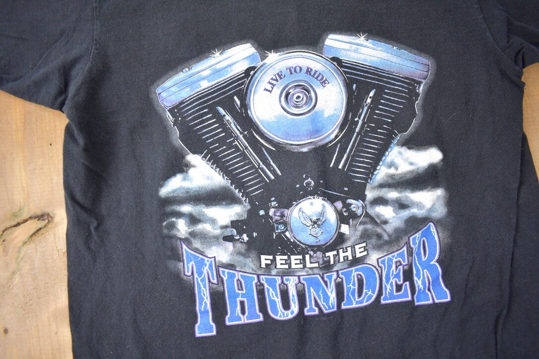 Vintage 1995 Kingston Ontario Harley Davidson Motorcycles Feel the Thunder Single Stitch Graphic T-Shirt Made In USA