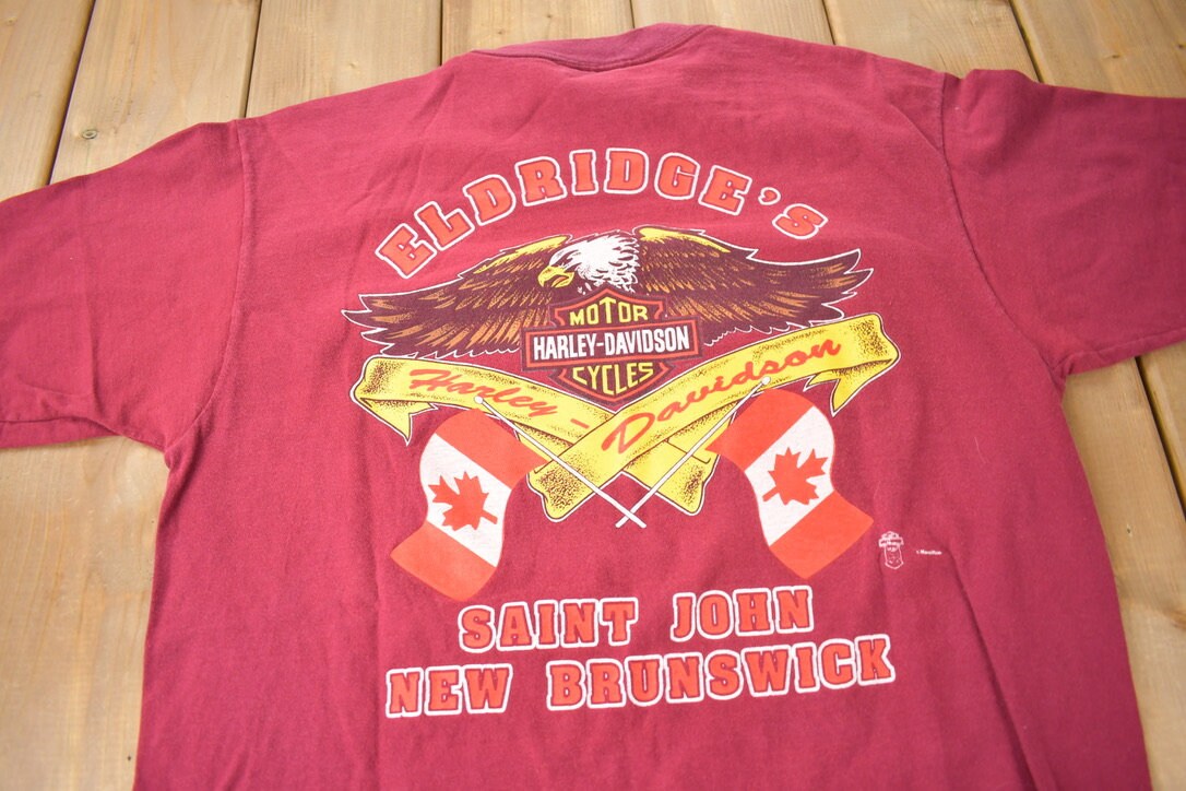 Vintage 1990s Eldridge's Harley Davidson Saint john New Brunswick Single Stitch Graphic T-Shirt Made In USA