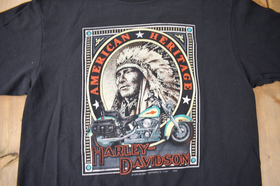 Vintage 1992 American Heritage Harley Davidson Las Vegas Single Stitch 3D Emblem T-Shirt Made In USA