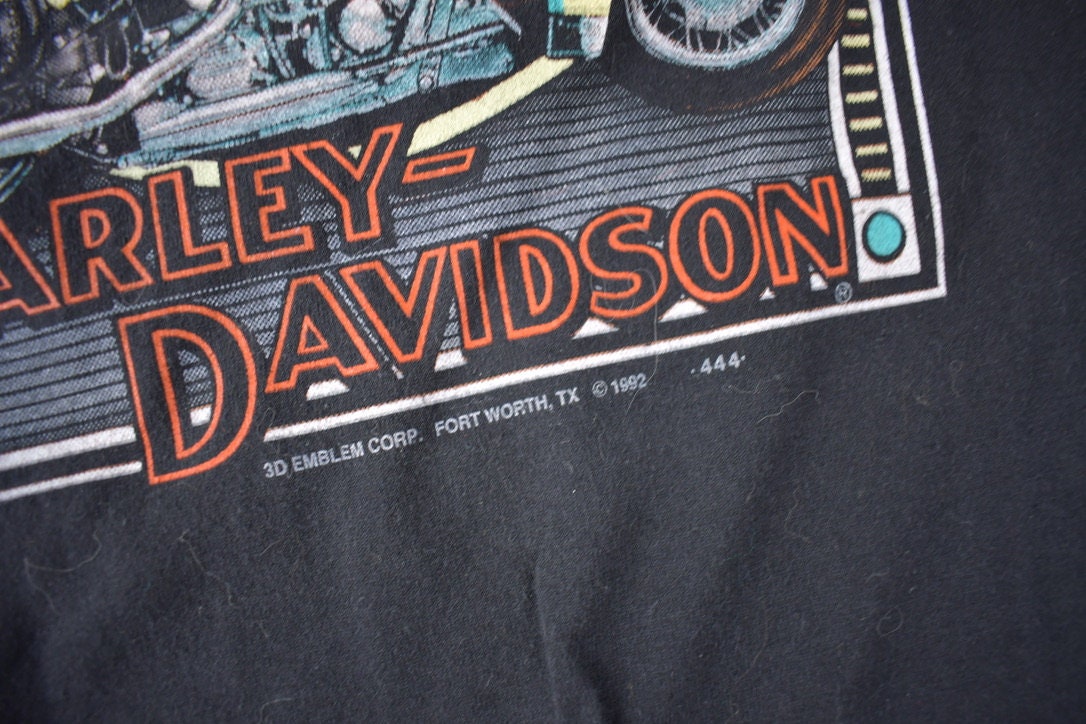 Vintage 1992 American Heritage Harley Davidson Las Vegas Single Stitch 3D Emblem T-Shirt Made In USA