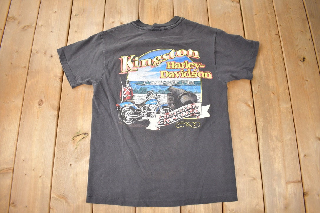 Vintage 1991 Kingston Harley Davidson Ontario Canada Single Stitch Graphic T-Shirt Made In USA