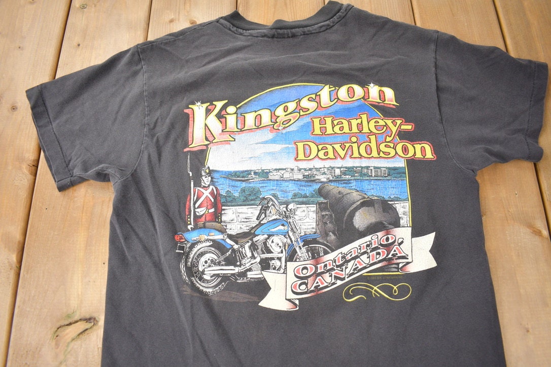 Vintage 1991 Kingston Harley Davidson Ontario Canada Single Stitch Graphic T-Shirt Made In USA