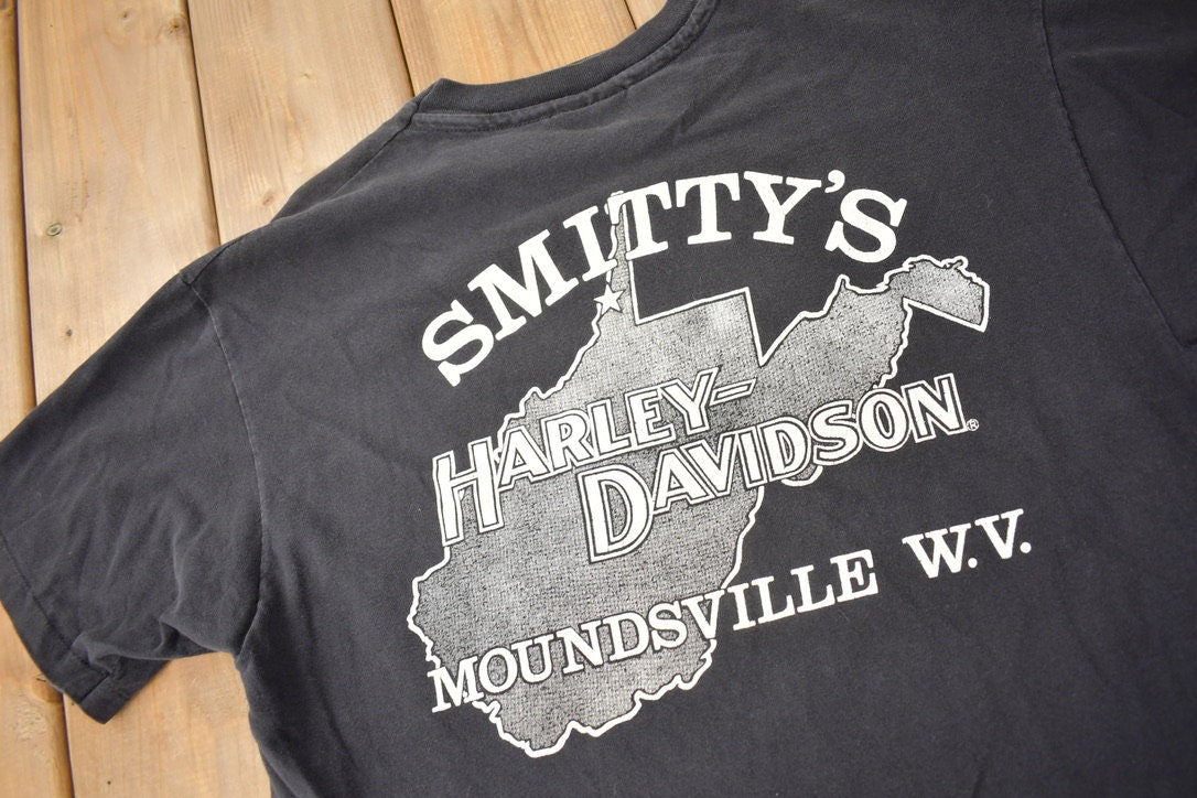 Vintage 1992 Smitty's Harley Davidson Moundsville WI Single Stitch Graphic T-Shirt Made In USA