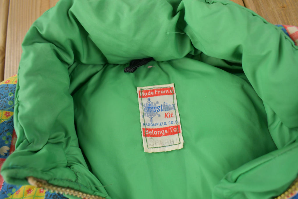 Vintage 1970s Frostline Patchwork Pattern Goose Down Puffer Jacket