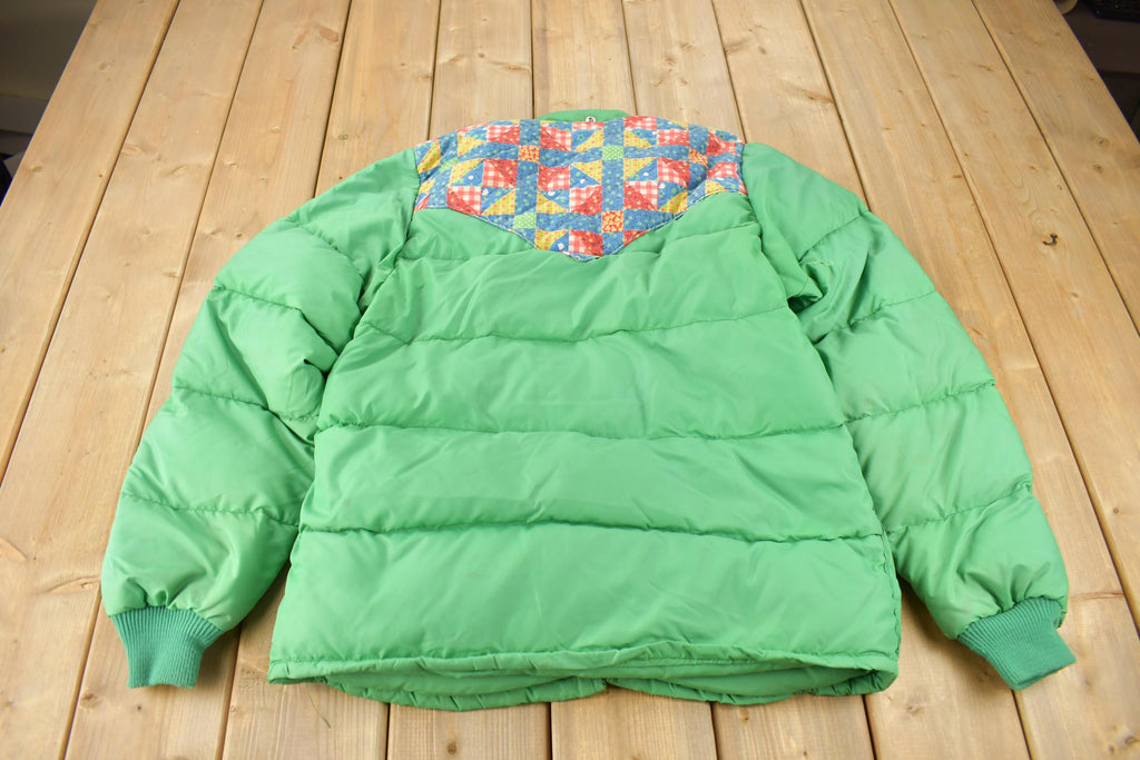 Vintage 1970s Frostline Patchwork Pattern Goose Down Puffer Jacket
