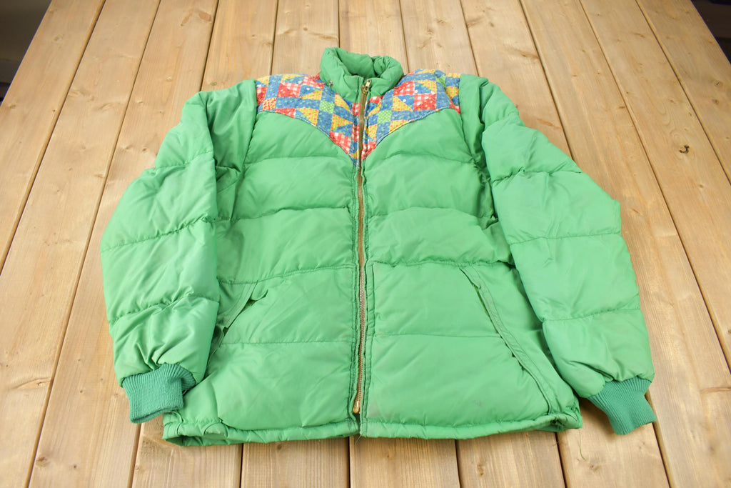 Vintage 1970s Frostline Patchwork Pattern Goose Down Puffer Jacket