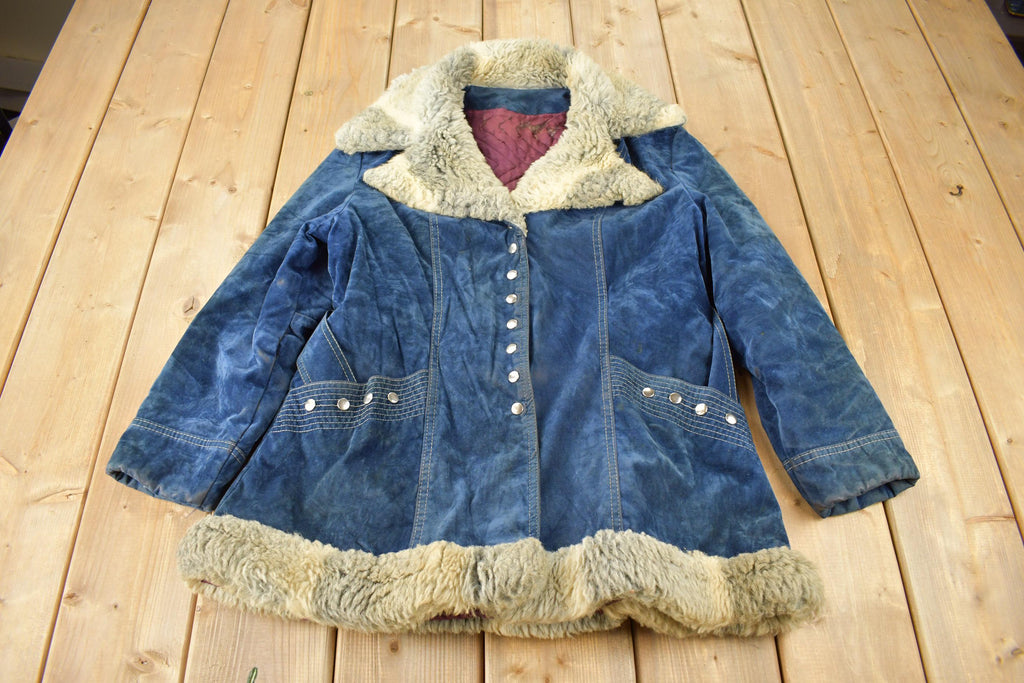 Vintage 1970s Fur Collar Suede Snap Button Women's Jacket