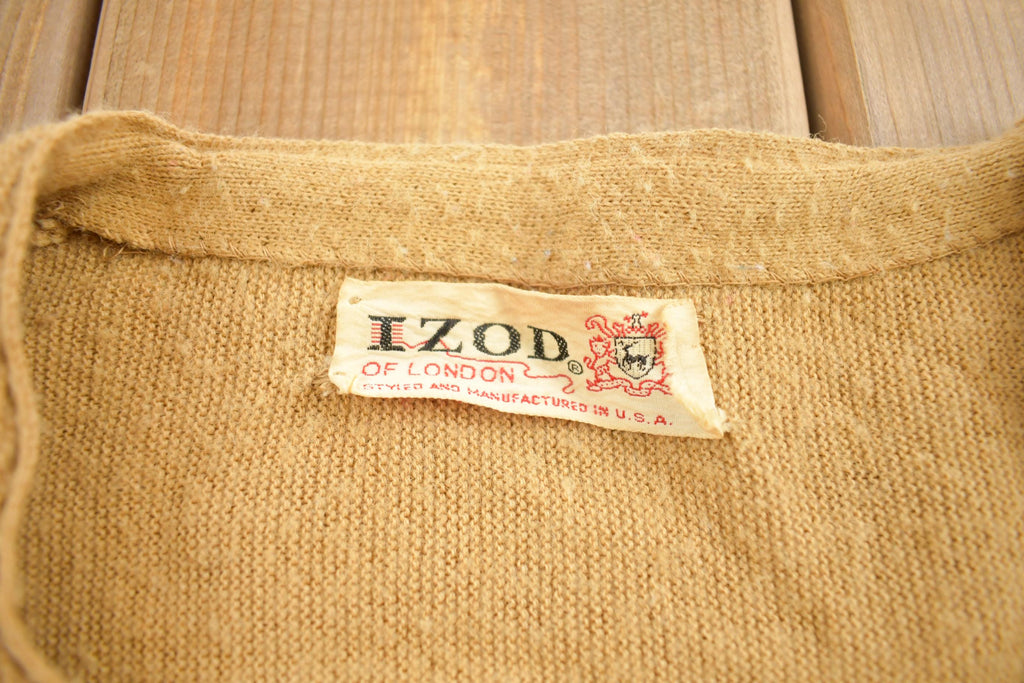 Vintage 1970s IZod Knit Embroidered Cardigan Sweater Made In USA