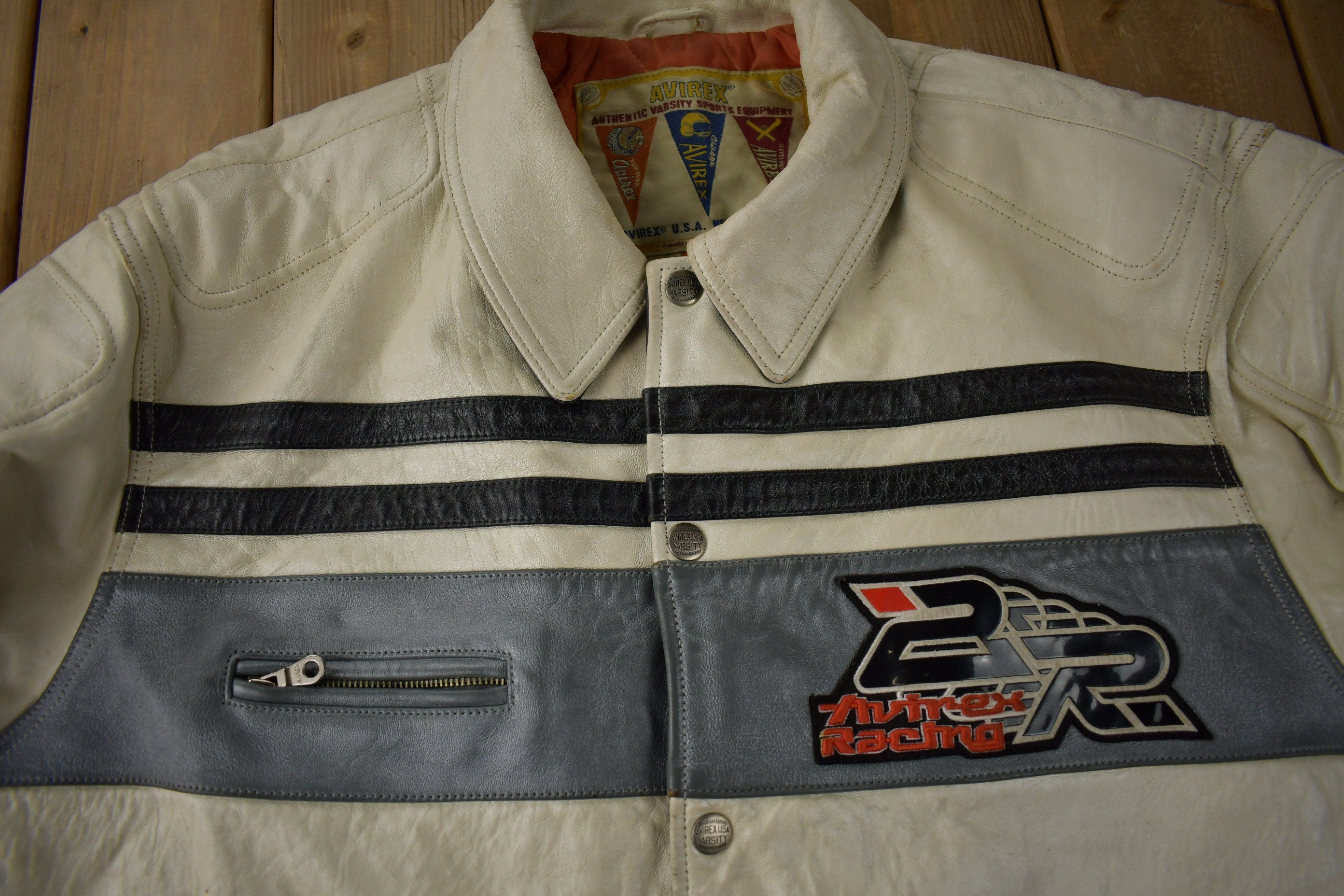 Vintage 1990s Avirex Racing Leather Varsity Jacket