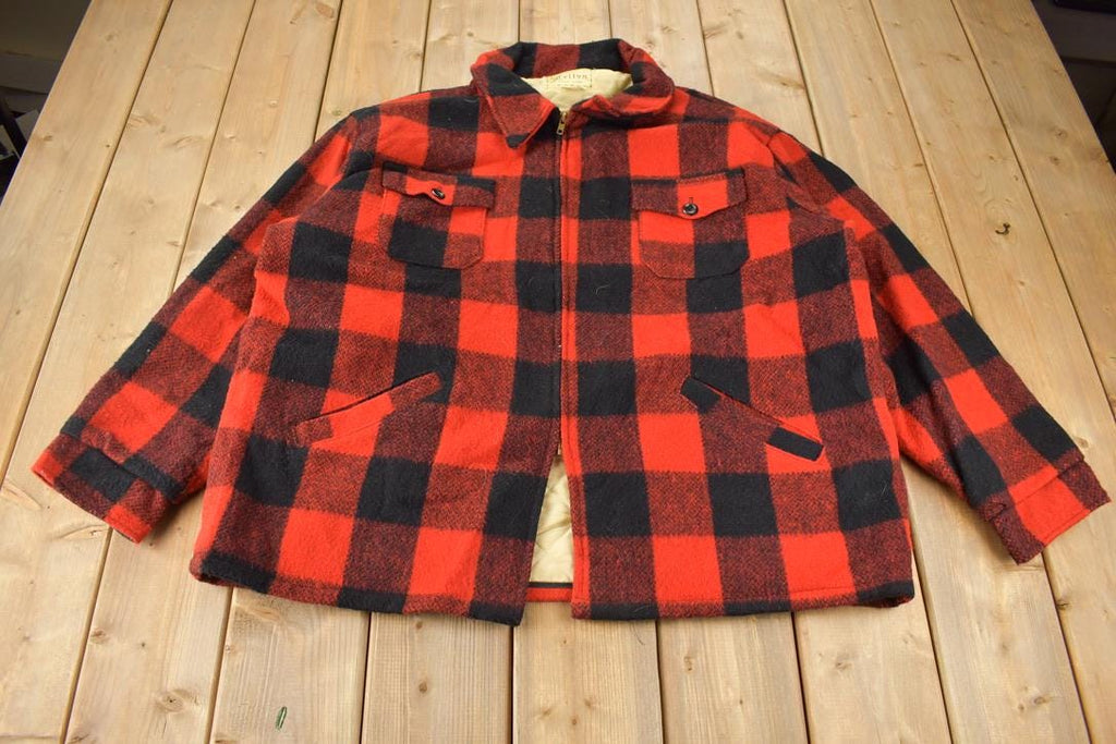Vintage 1950s Melton Outer-Wear Buffalo Plaid Wool Hunting Jacket