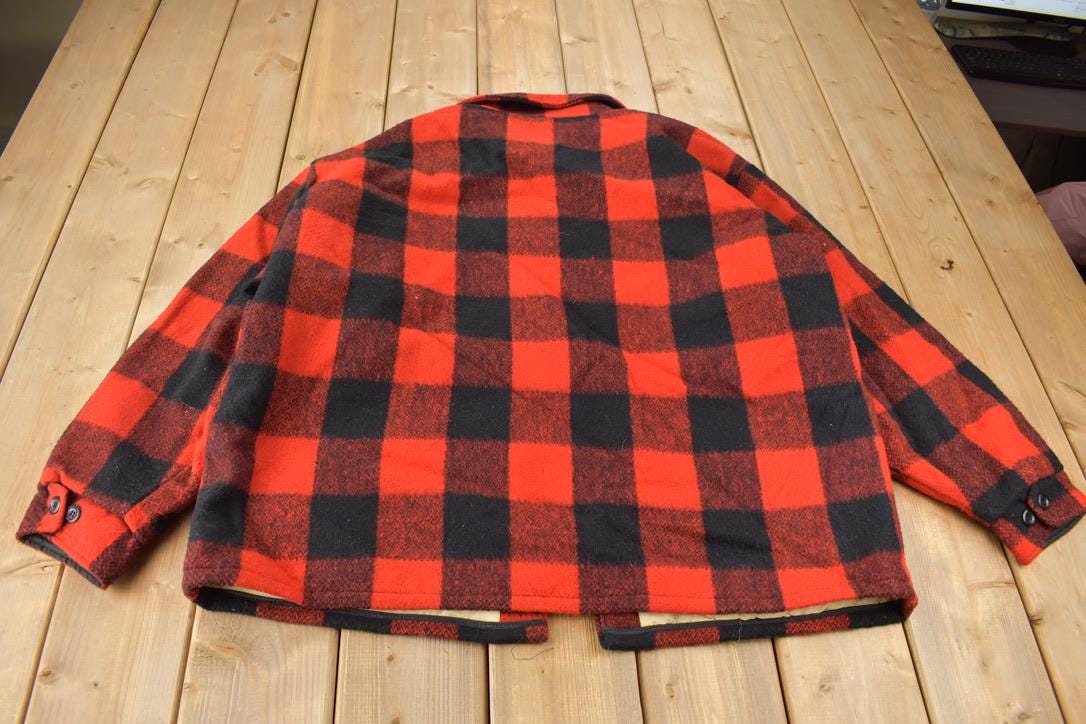Vintage 1950s Melton Outer-Wear Buffalo Plaid Wool Hunting Jacket