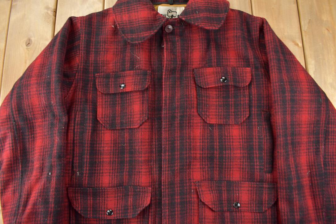 Vintage 1980s Woolrich Wool Buffalo Plaid Button Up Jacket