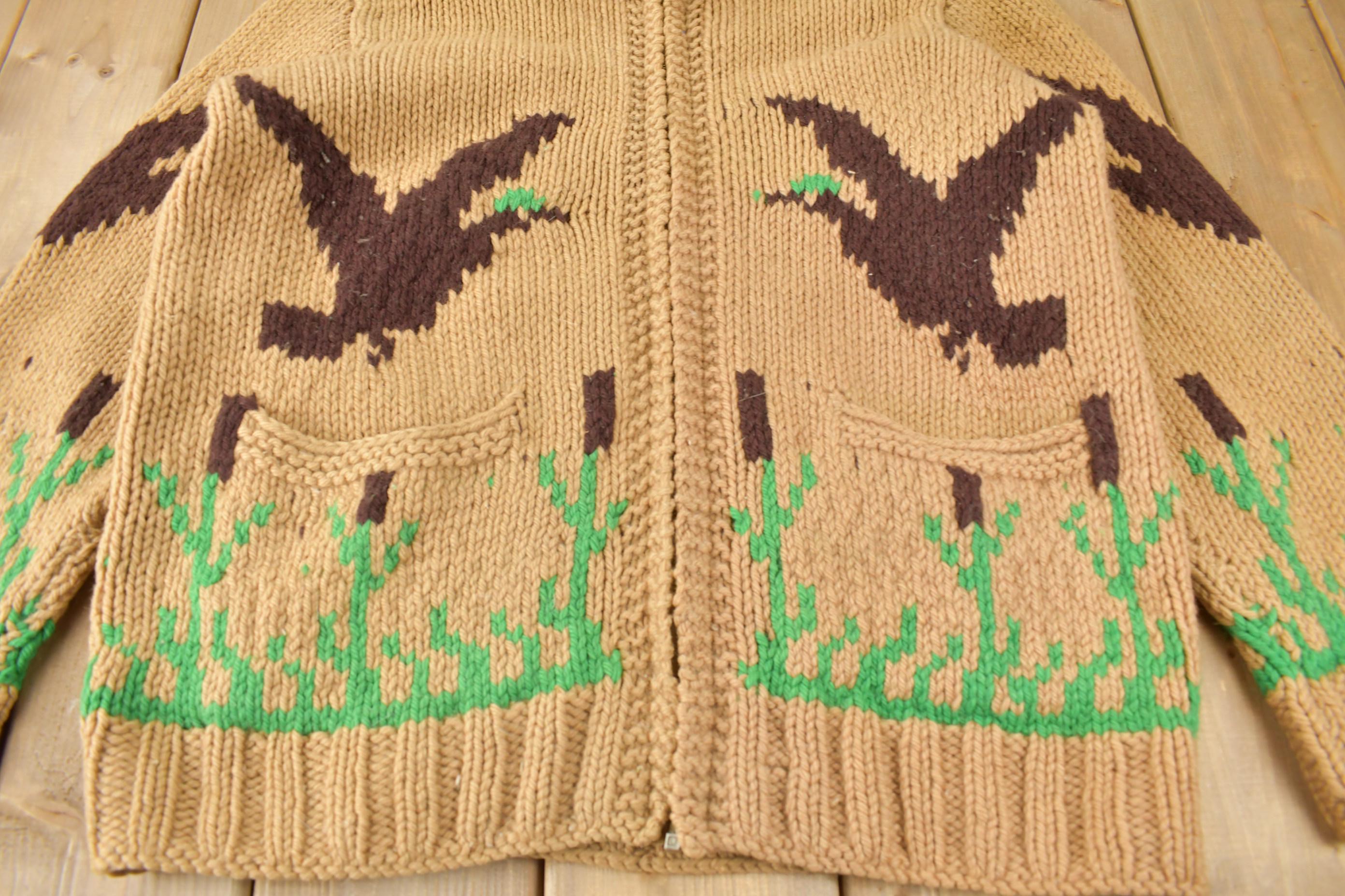 Vintage 1940s Hand-Knit Duck Hunting Cowichan Sweater