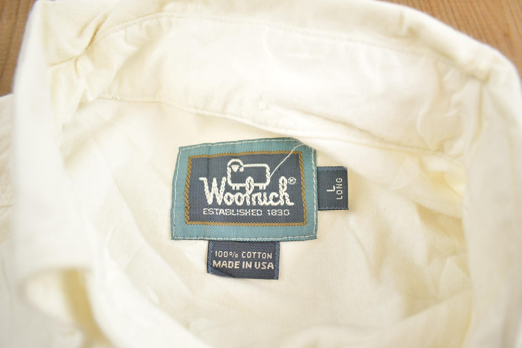Vintage 1980s Woolrich Blank White Button Up Shirt Made In USA