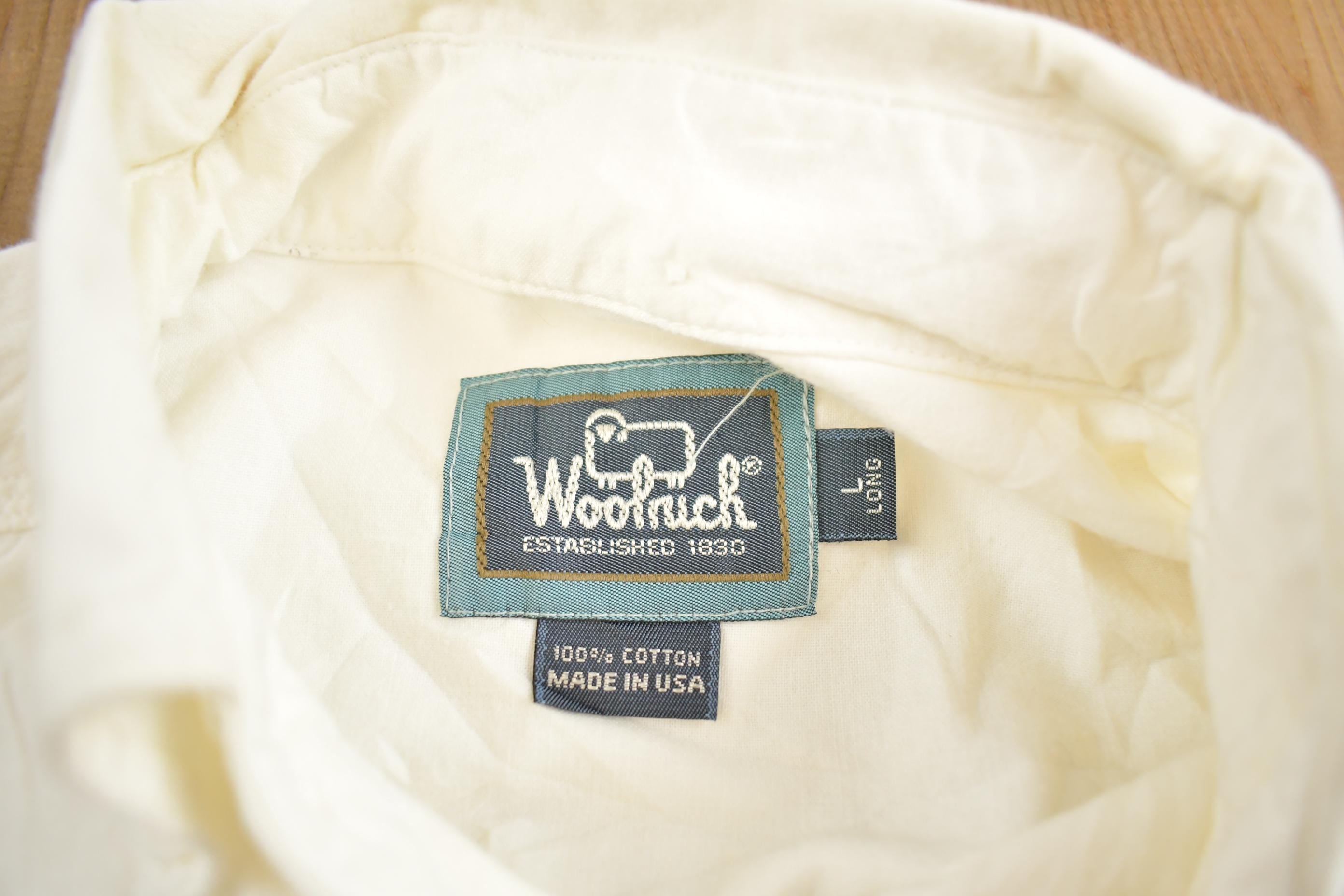 Vintage 1980s Woolrich Blank White Button Up Shirt Made In USA
