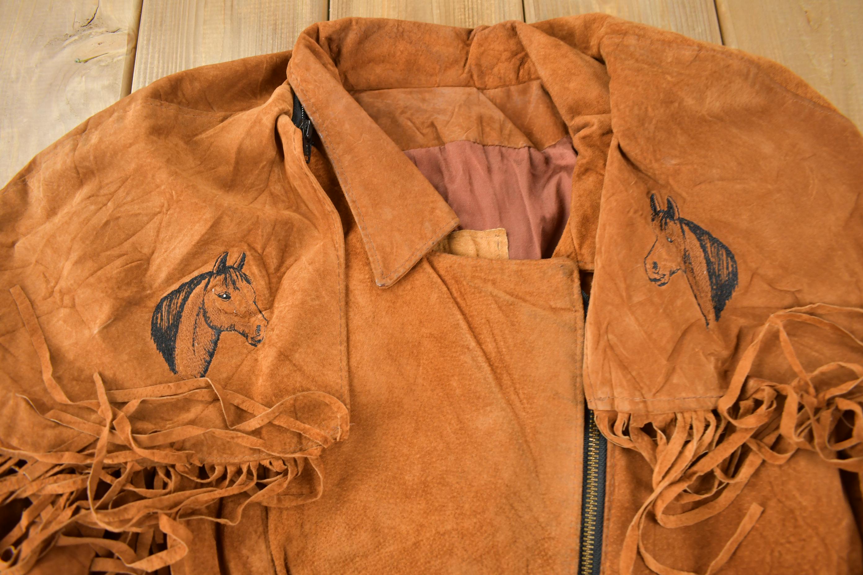 Vintage 1970s Embroidered Horse Fringe Leather Jacket