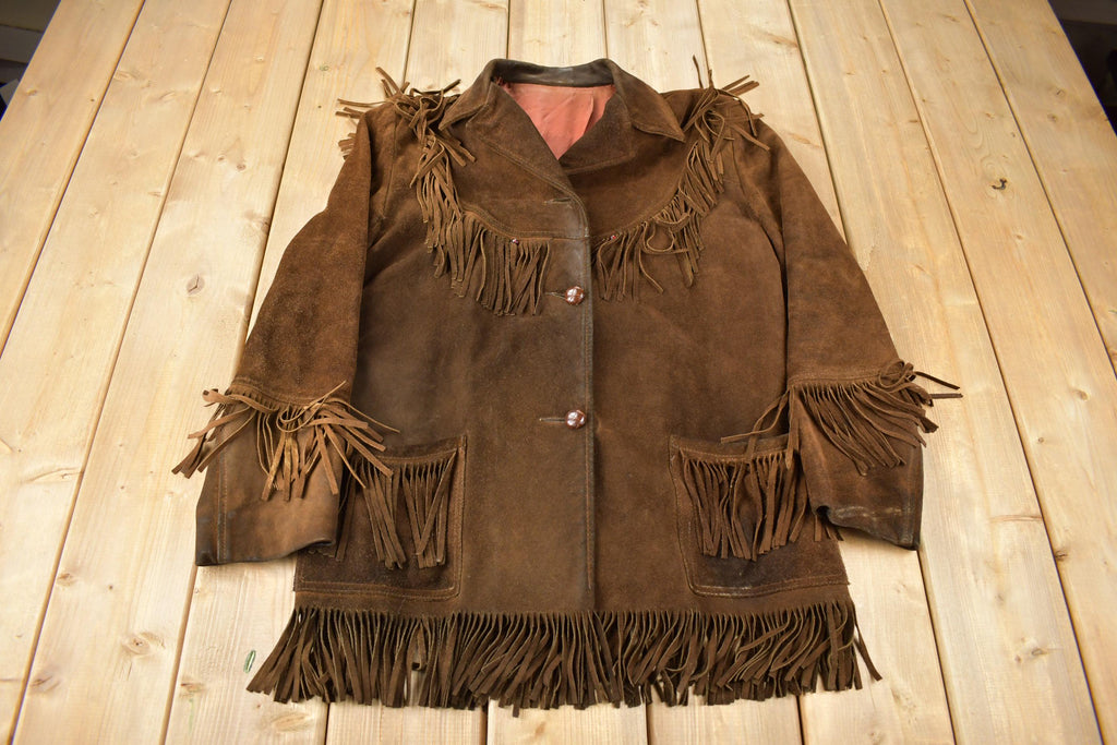 Vintage 1970s Dark Brown Suede Fringe Leather Jacket