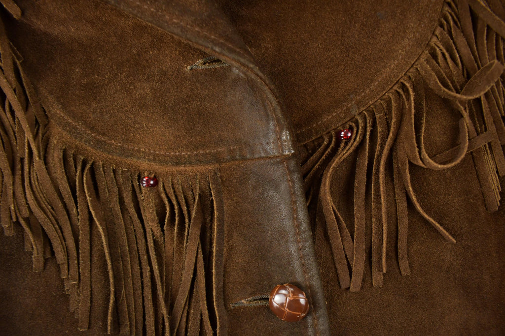 Vintage 1970s Dark Brown Suede Fringe Leather Jacket