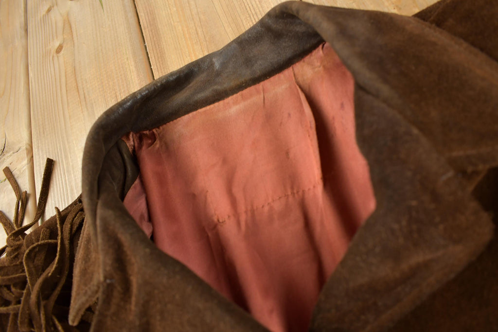 Vintage 1970s Dark Brown Suede Fringe Leather Jacket