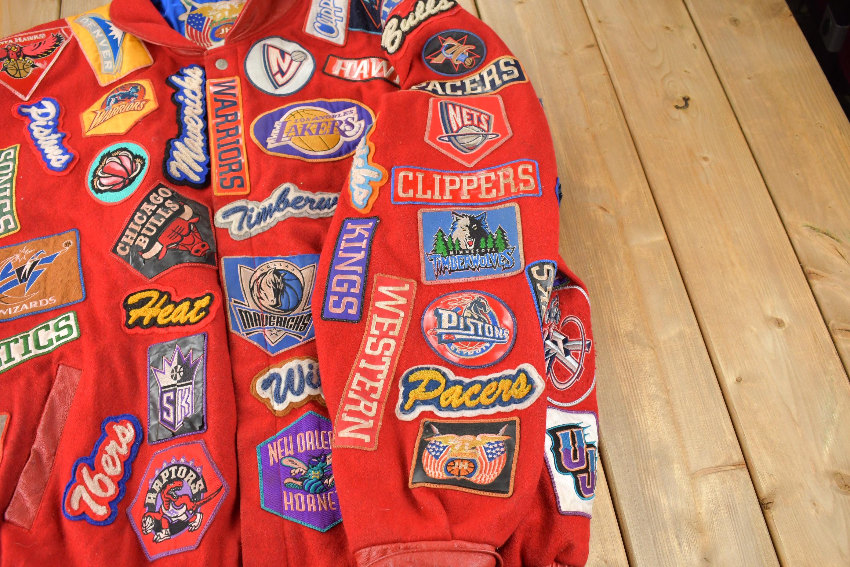 Vintage 1990s Jeff Hamilton NBA Basketball Team Logo Patchwork Wool Jacket