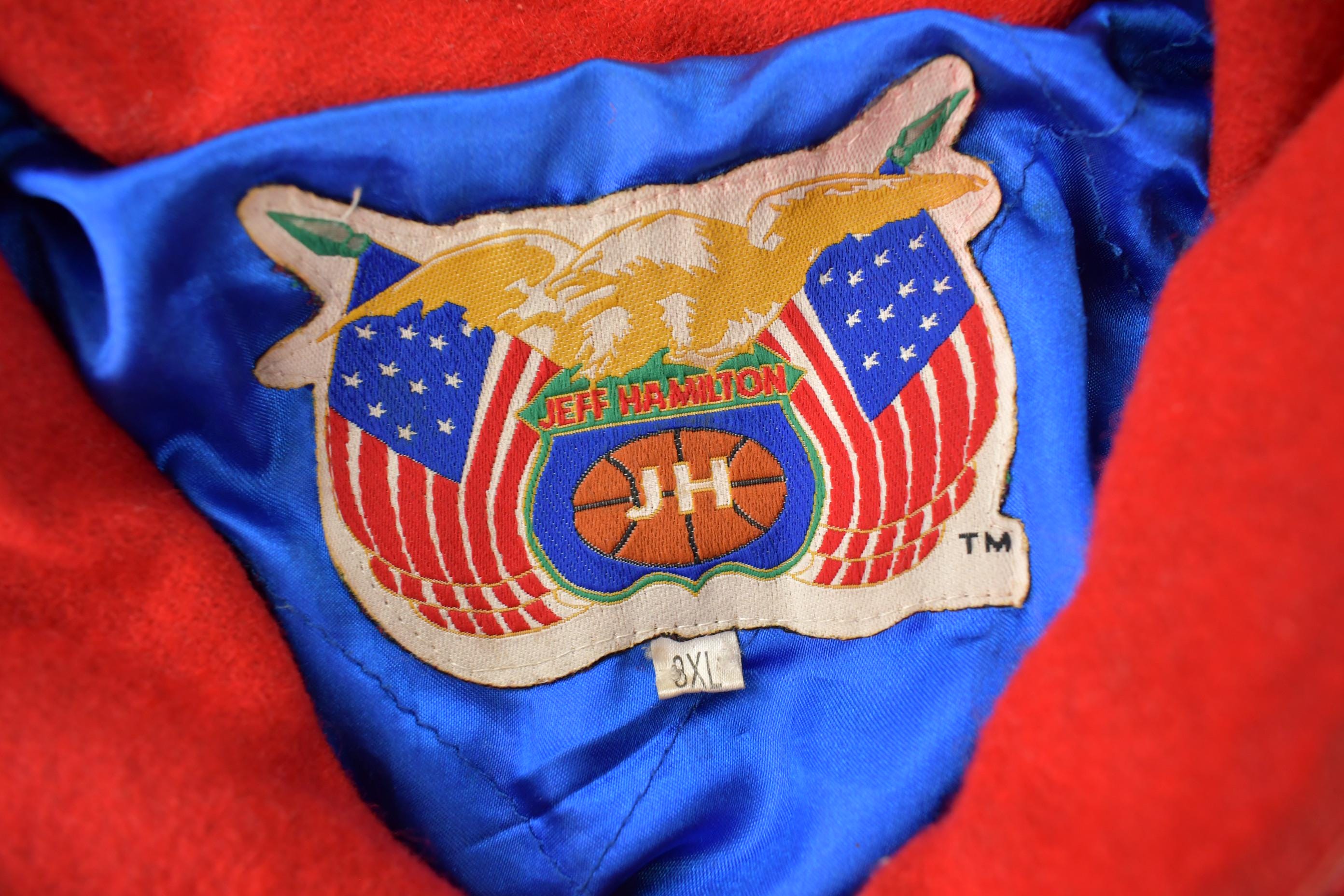 Vintage 1990s Jeff Hamilton NBA Basketball Team Logo Patchwork Wool Jacket