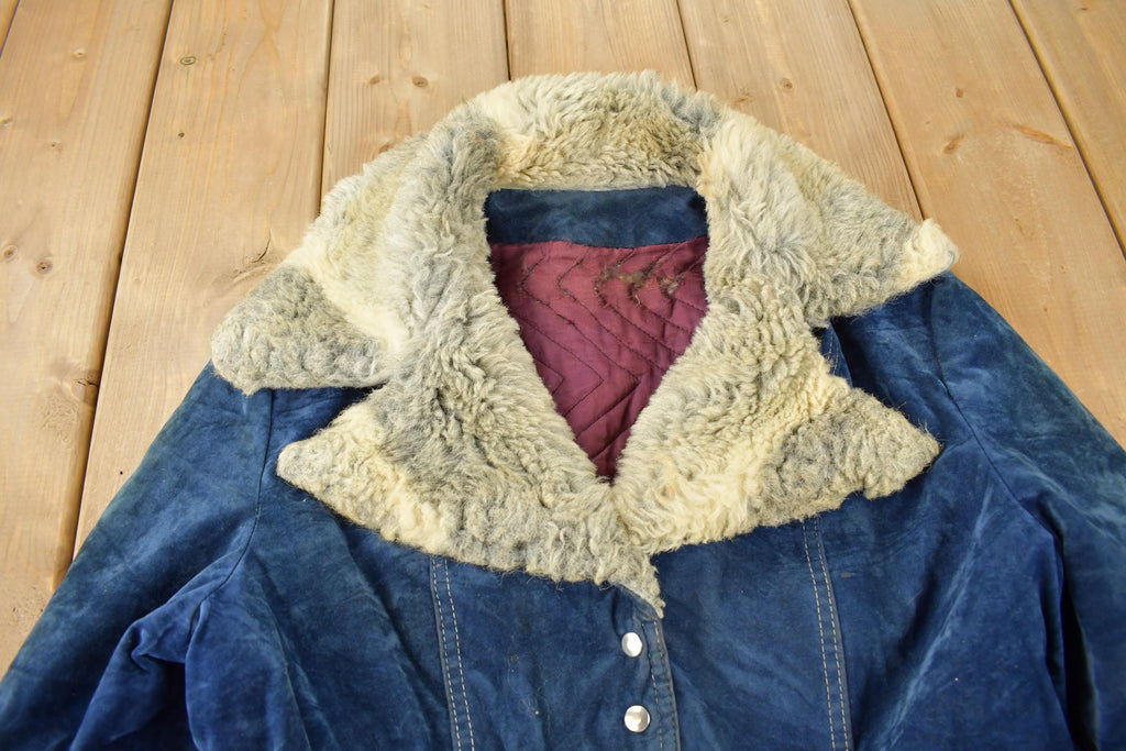 Vintage 1970s Fur Collar Suede Snap Button Women's Jacket