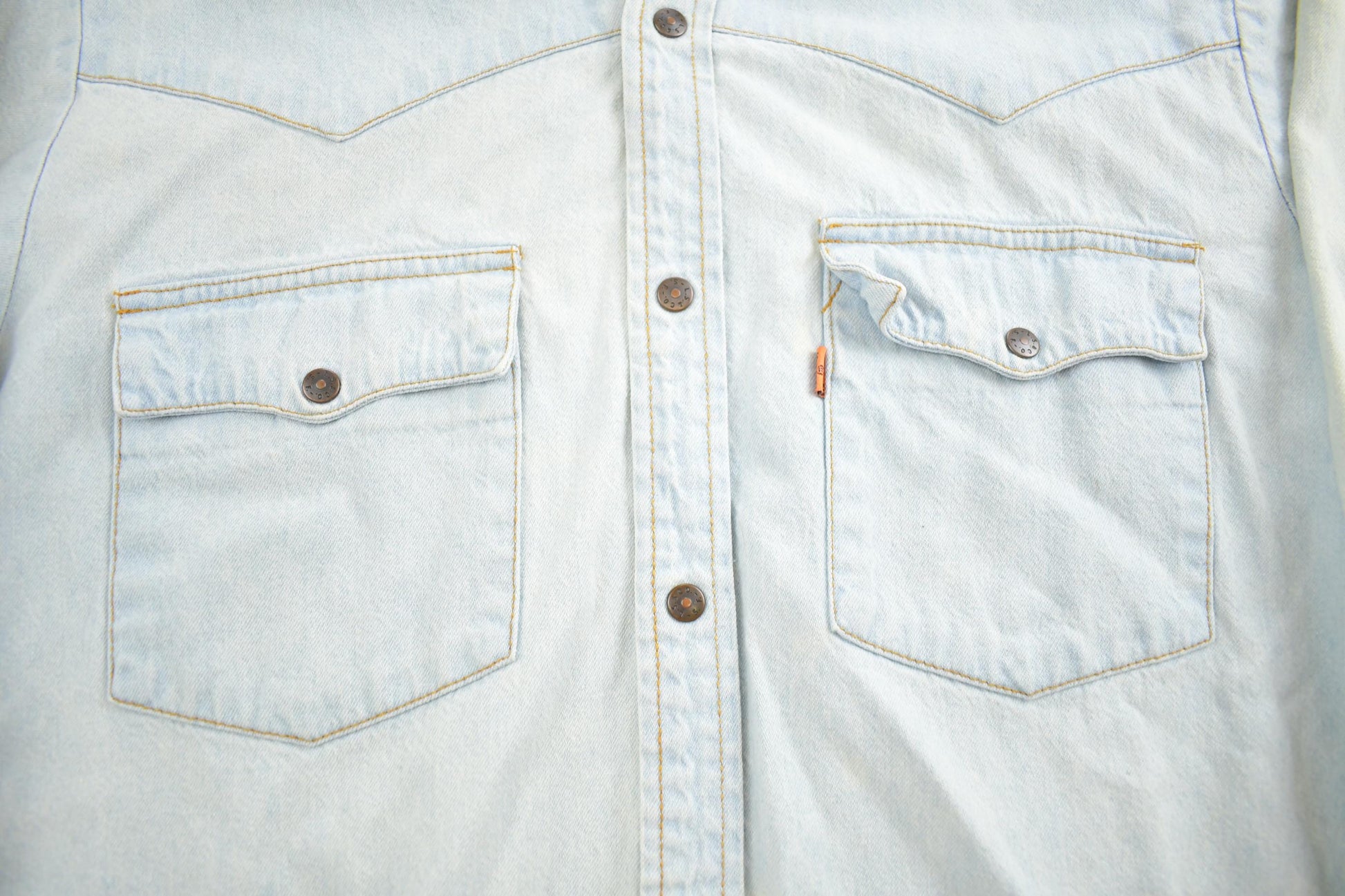 Vintage 1990s Levis Denim Orange Tab Blank Button Up Shirt Made In USA