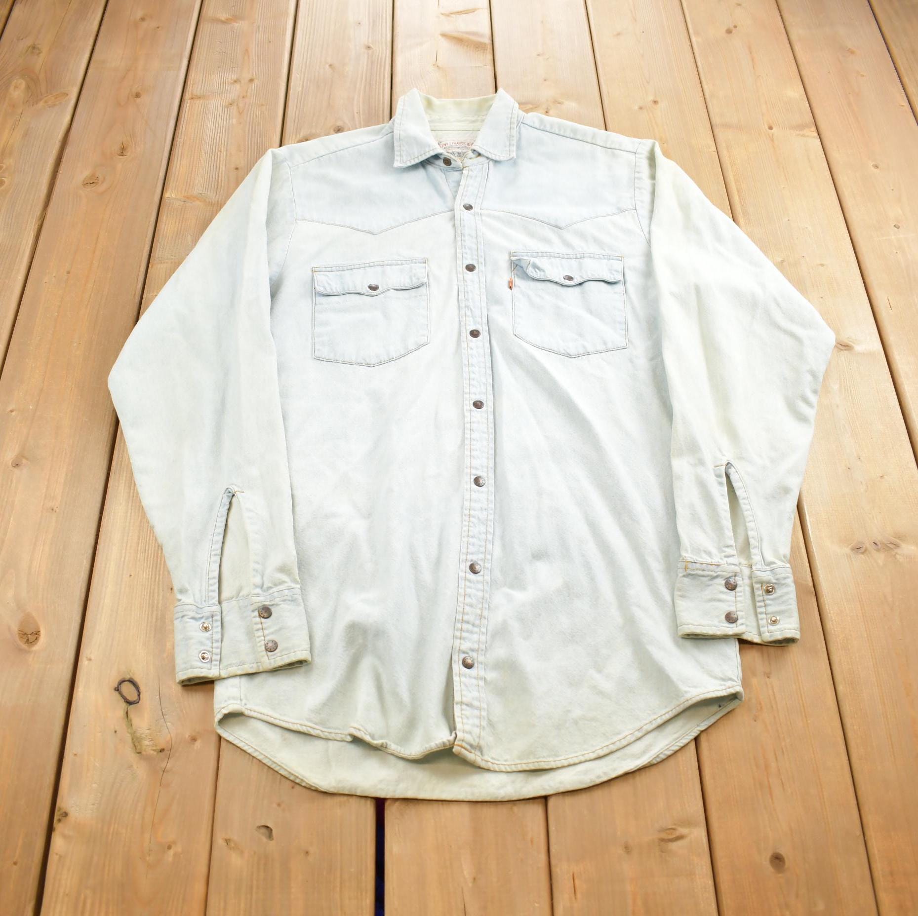 Vintage 1990s Levis Denim Orange Tab Blank Button Up Shirt Made In USA