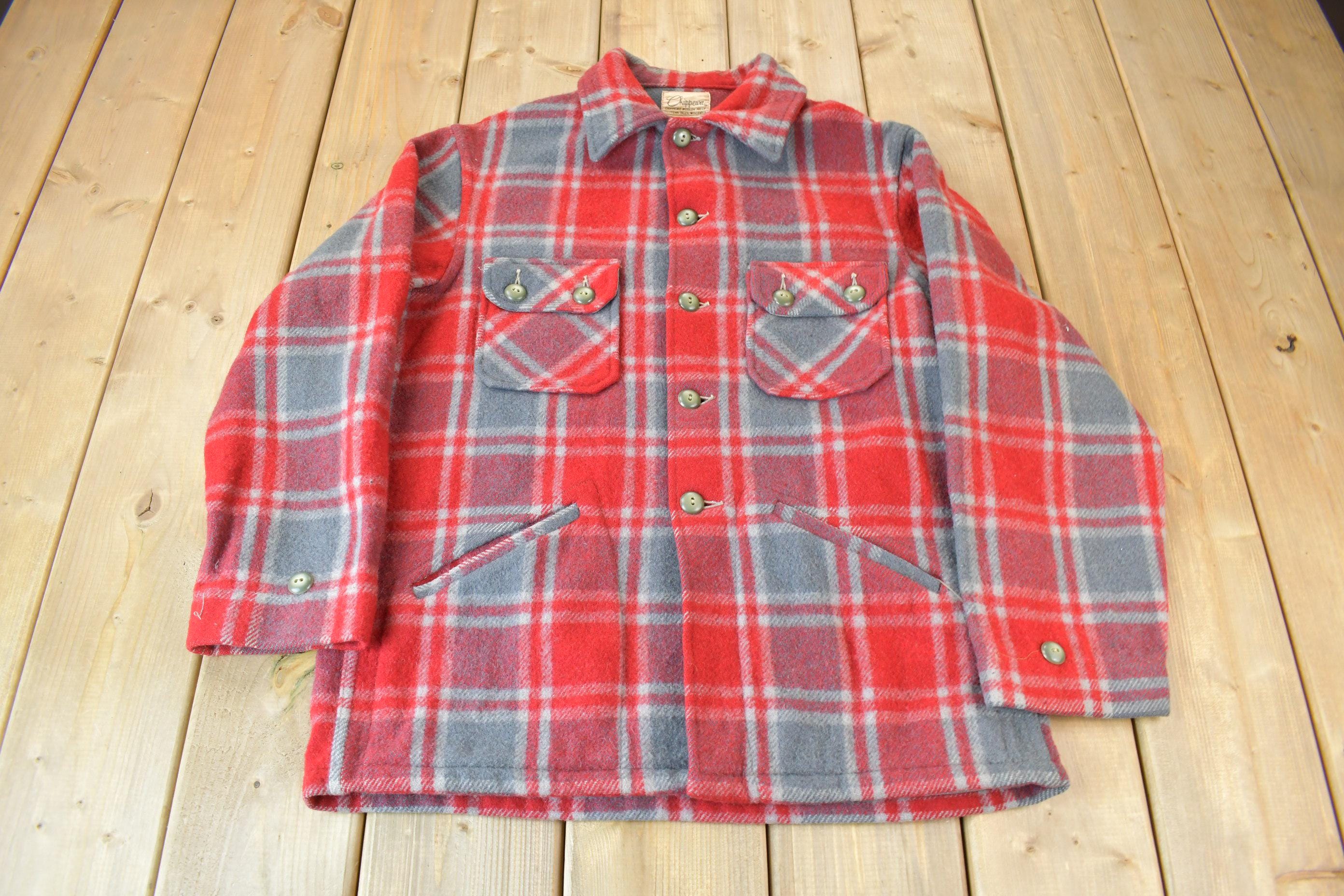 Vintage 1950s Chippewa Woolen Plaid Heavy Weight Wool Button Up Jacket