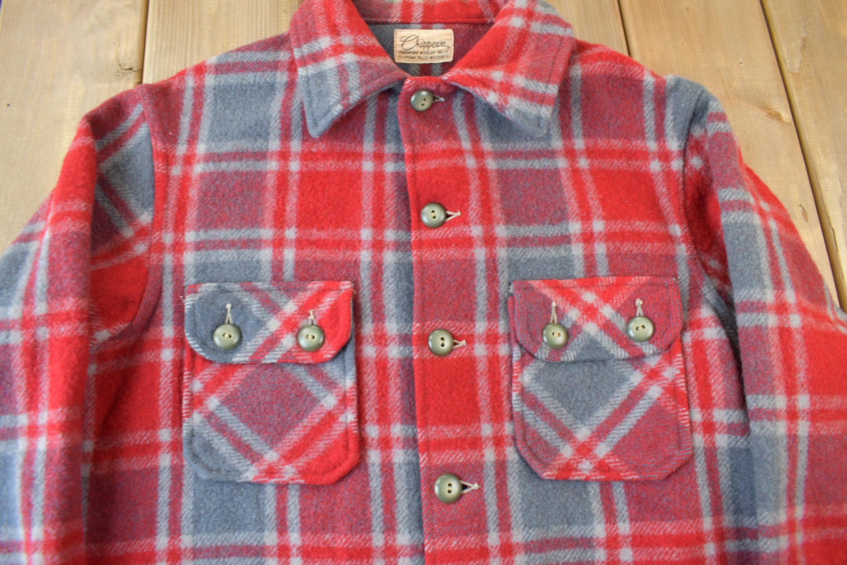 Vintage 1950s Chippewa Woolen Plaid Heavy Weight Wool Button Up Jacket