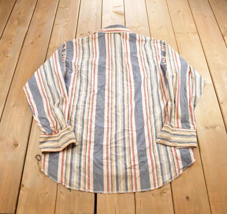 Vintage 1980s Wrangler Cowboy Cut Striped Button Up Shirt