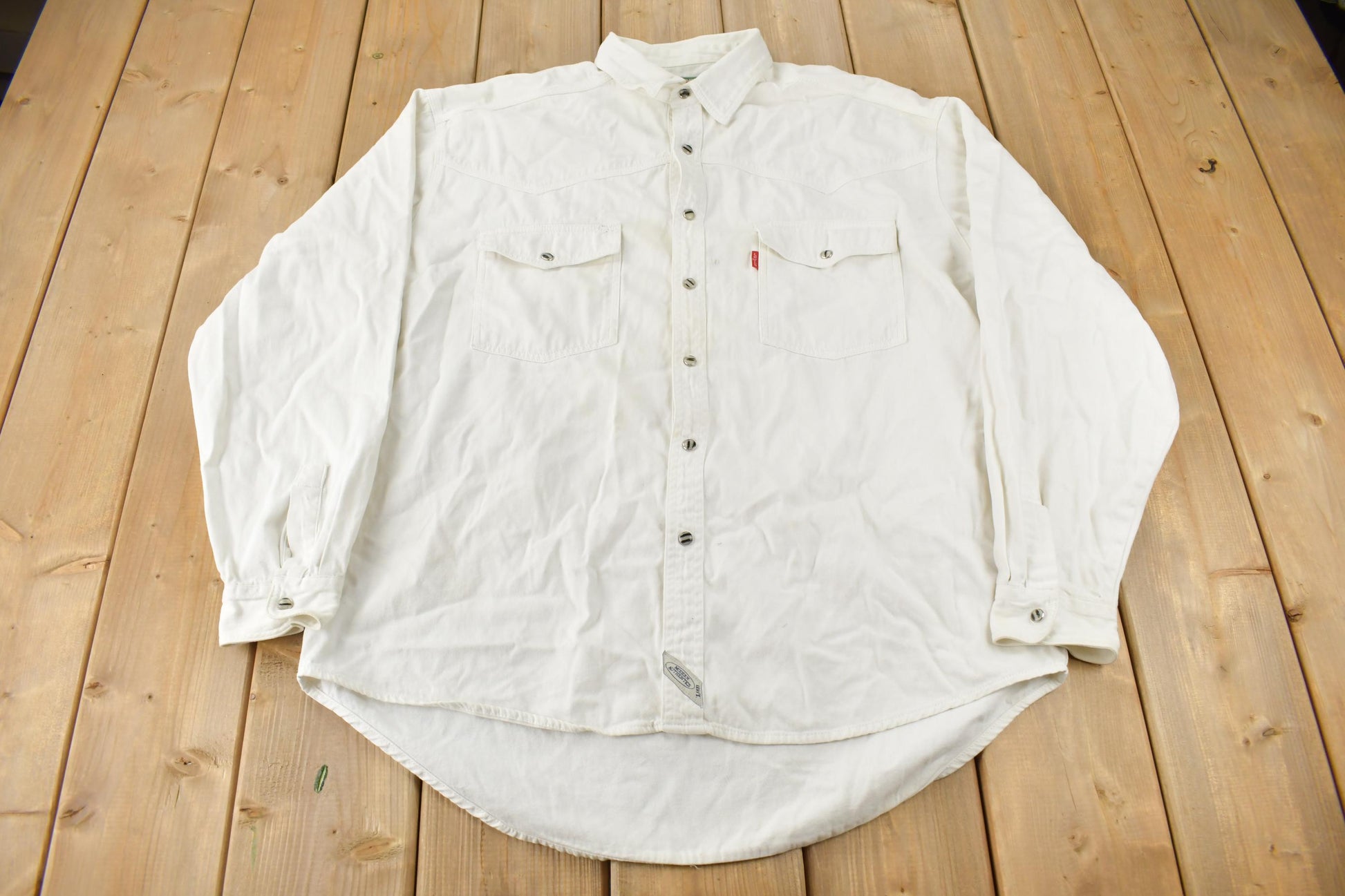 Vintage 1990s Levi's Red Tab White Button Up Flannel Shirt Size L