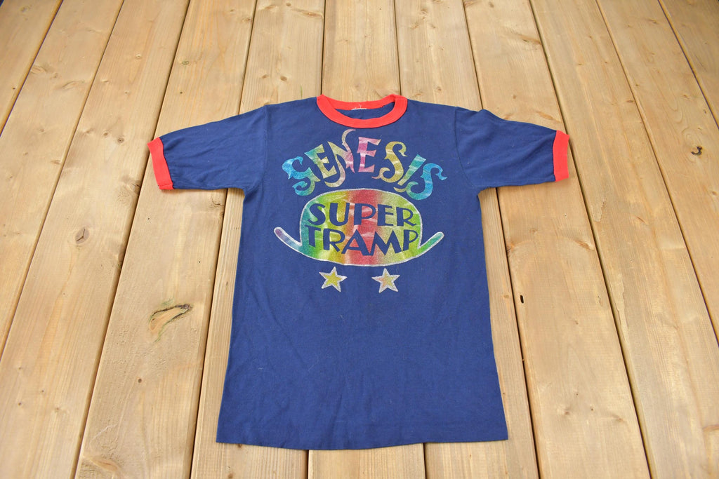 Vintage 1970s Genesis Super Tramp Led-Zeppelin rush Aerosmith Graphic Ringer Band Tee Made in USA