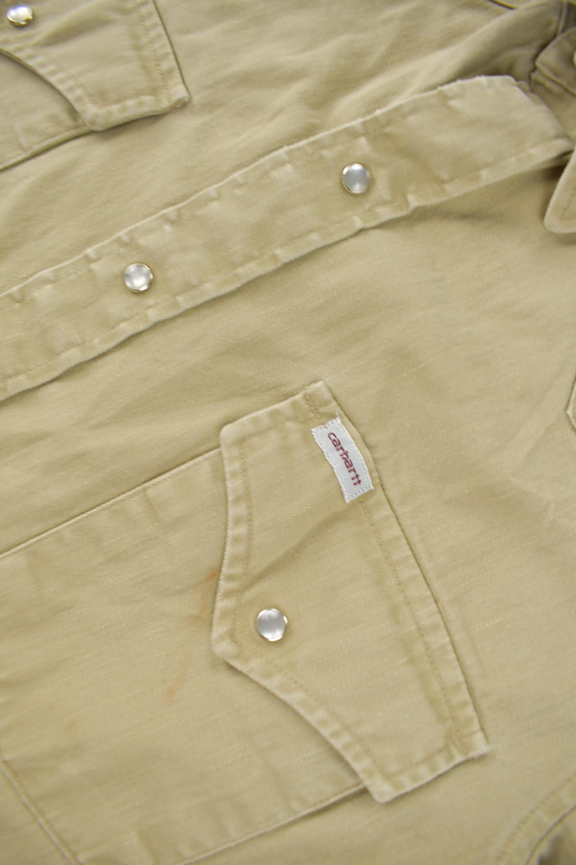 Vintage 1980s Carhartt Beige Snap Button Up Shirt