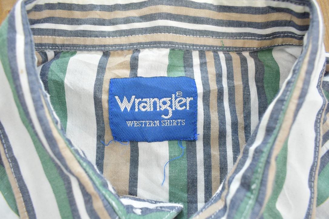 Vintage 1980s Wrangler Western Shirts Striped Pearl Blank Button Up Shirt Made In USA