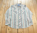 Vintage 1980s Wrangler Western Shirts Striped Pearl Blank Button Up Shirt Made In USA