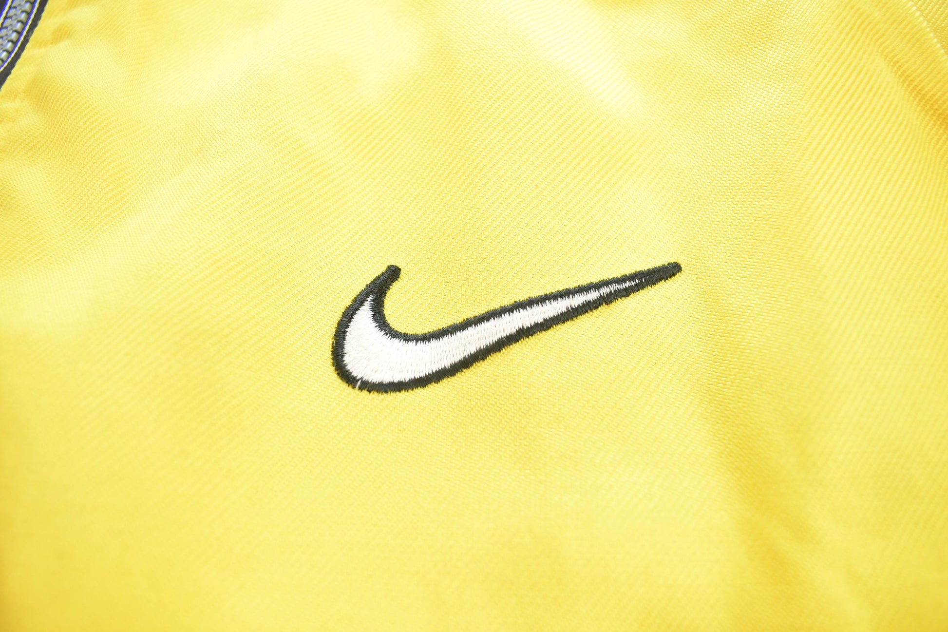 Vintage 1990s Nike Long Yellow Embroidered Jacket Big Swoosh
