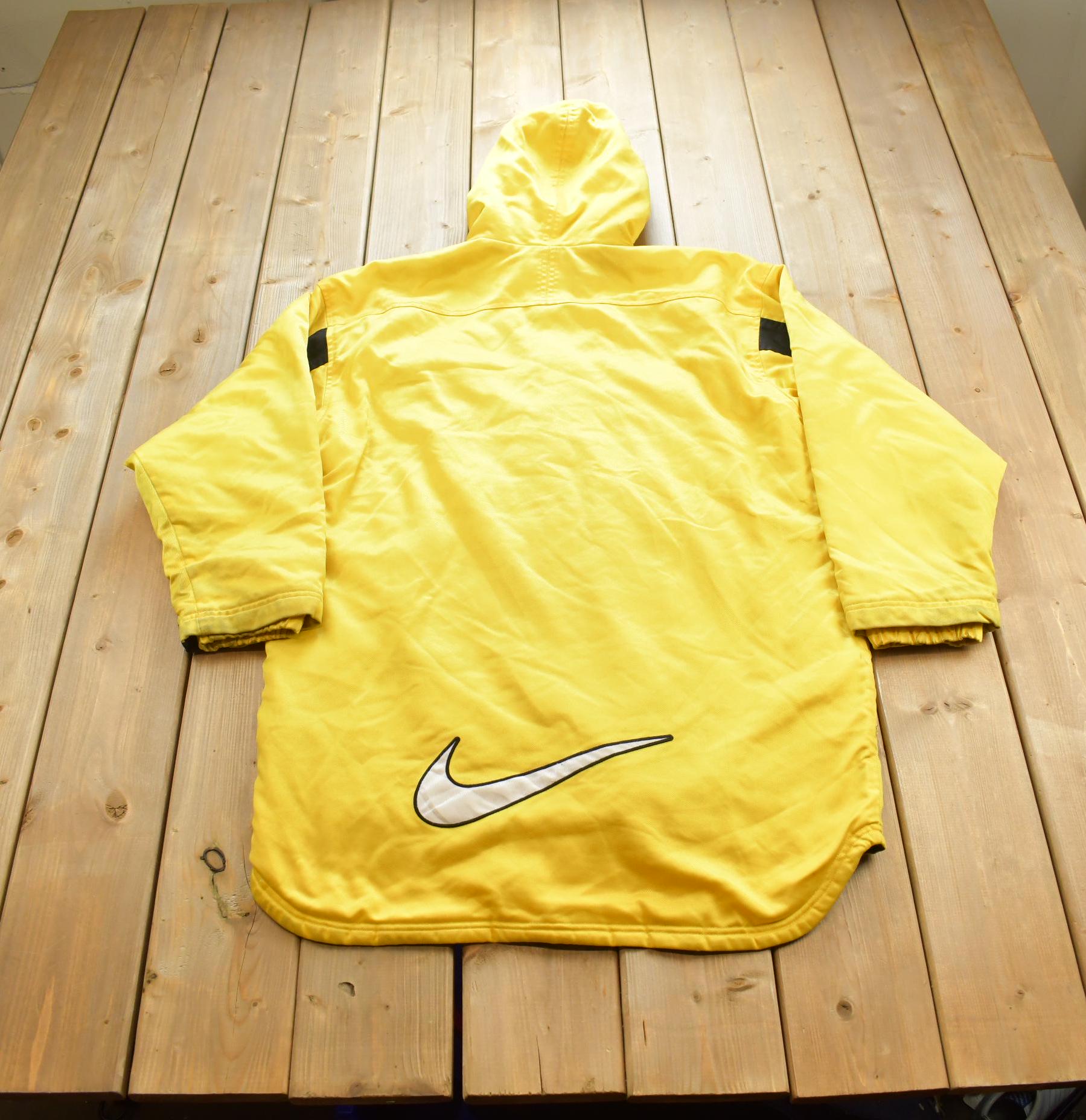 Vintage 1990s Nike Long Yellow Embroidered Jacket Big Swoosh