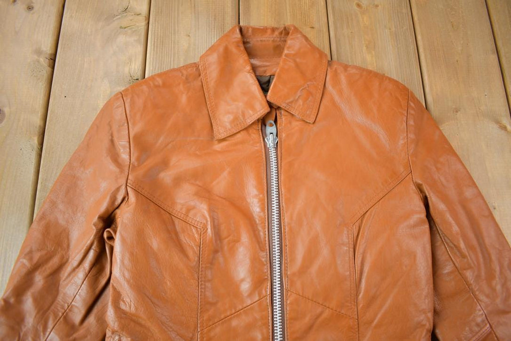 Vintage 1970s Golden Crown By Bristol Burnt Orange Leather Coat