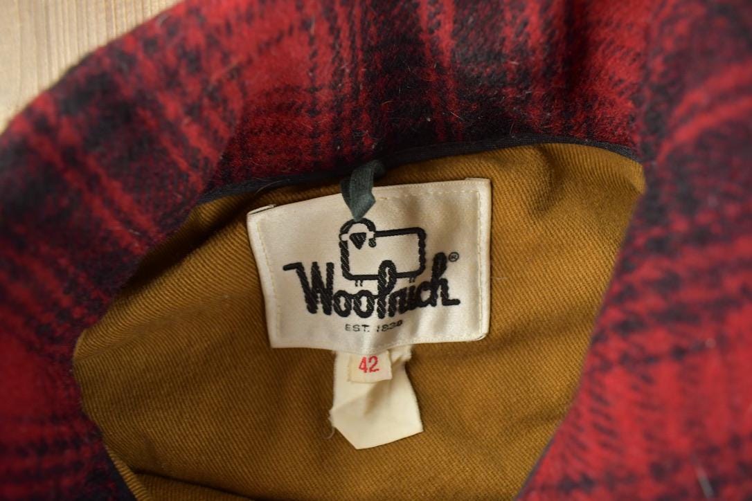 Vintage 1980s Woolrich Wool Buffalo Plaid Button Up Jacket