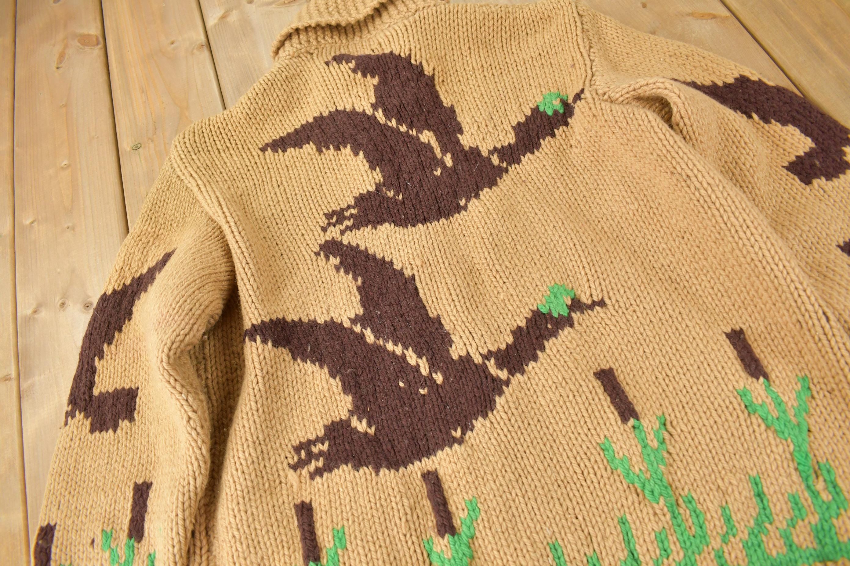 Vintage 1940s Hand-Knit Duck Hunting Cowichan Sweater