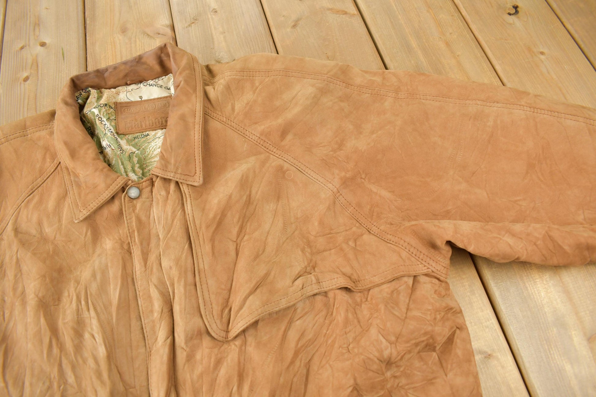 Vintage 1990s Marlboro Adventure Team Brown SuedeJacket