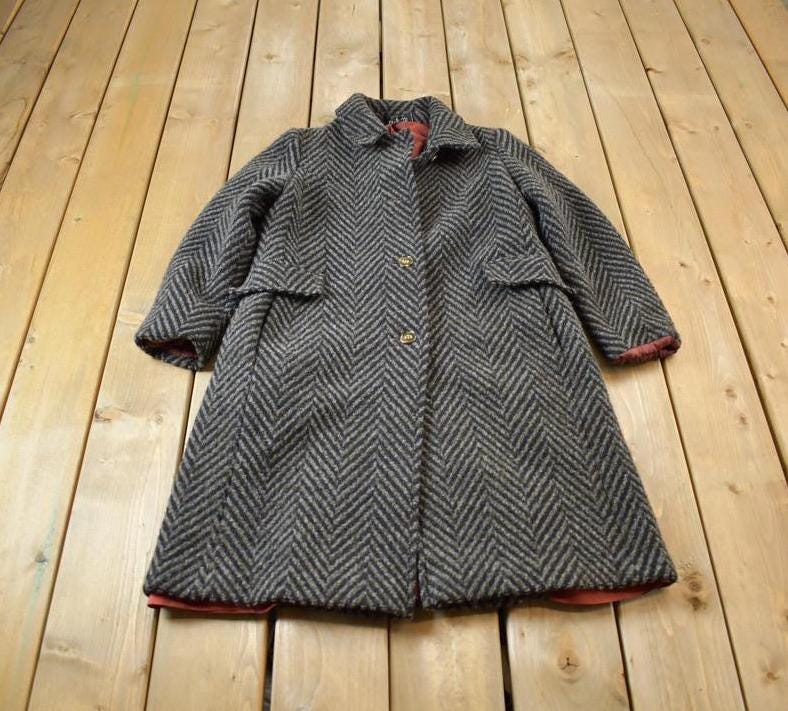 Vintage 1970s Arlette 100% Wool Button Up Over Coat Made In USA