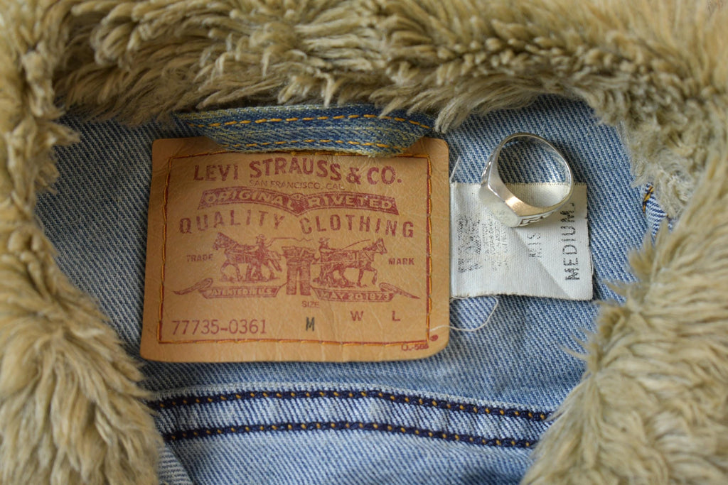 Vintage 1990s Levis Denim Jacket Faux Fur Collar Made In USA