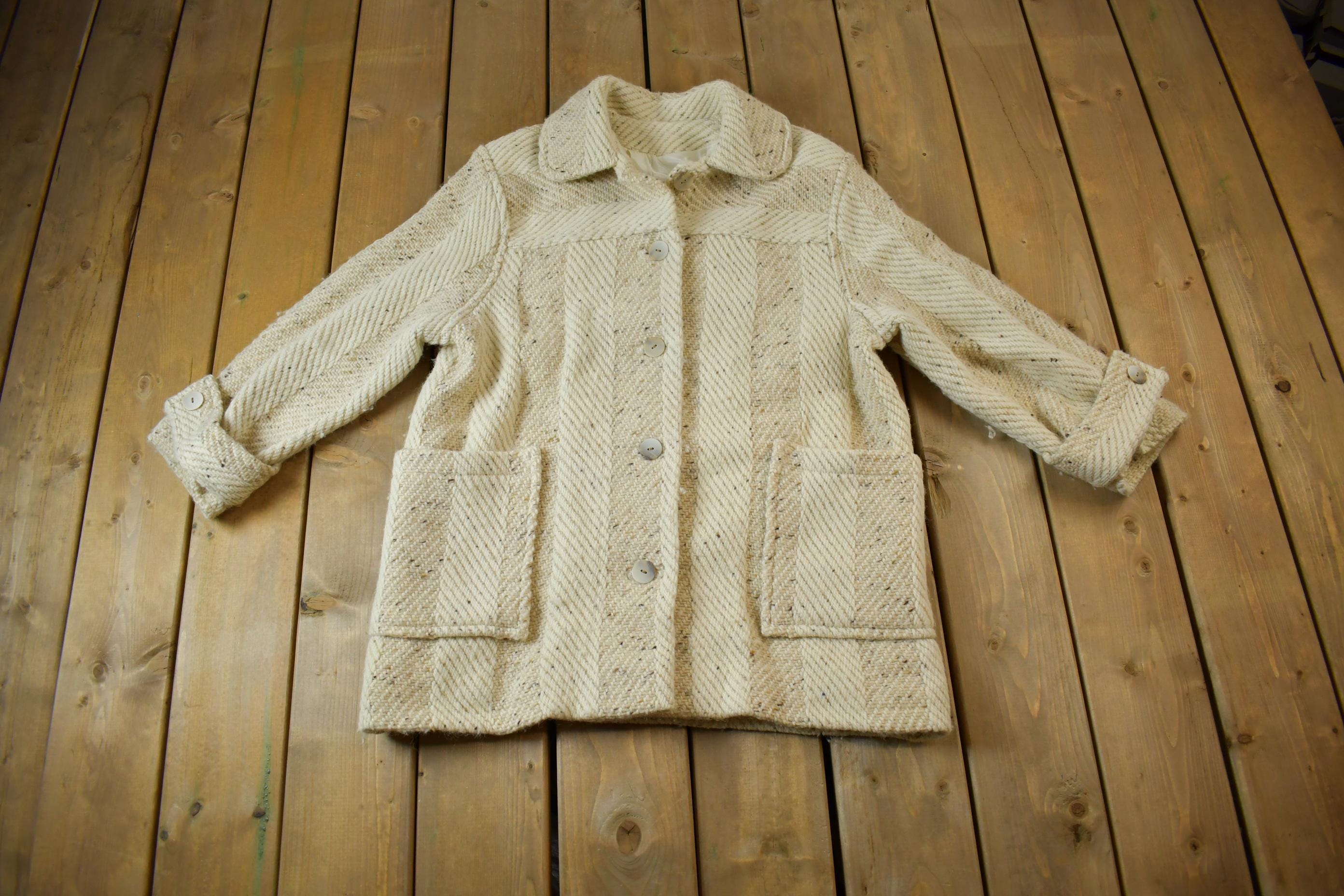 Vintage 1960s 100% Wool Striped Button Up Jacket